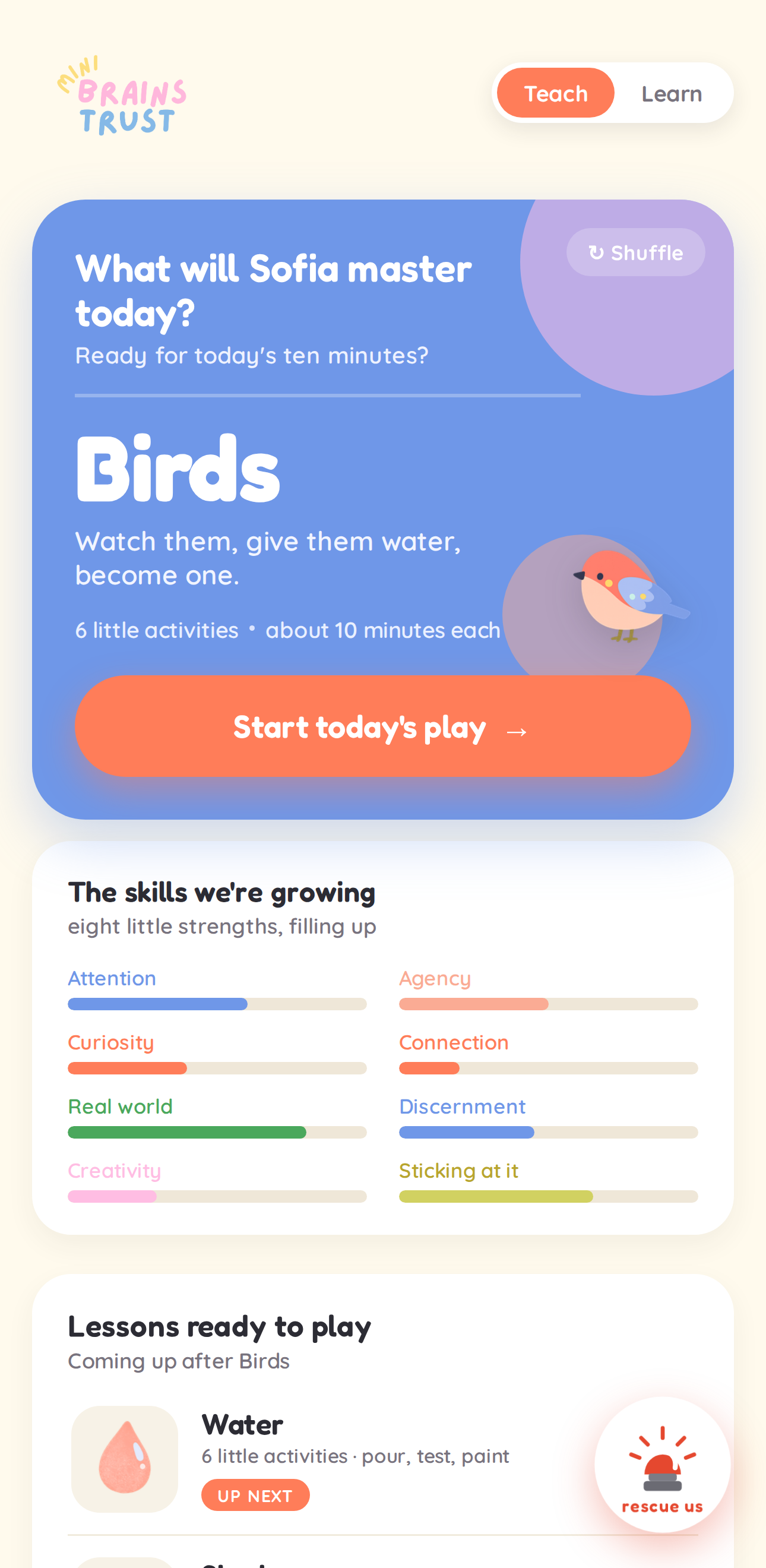The Mini Brains Trust app showing today's play